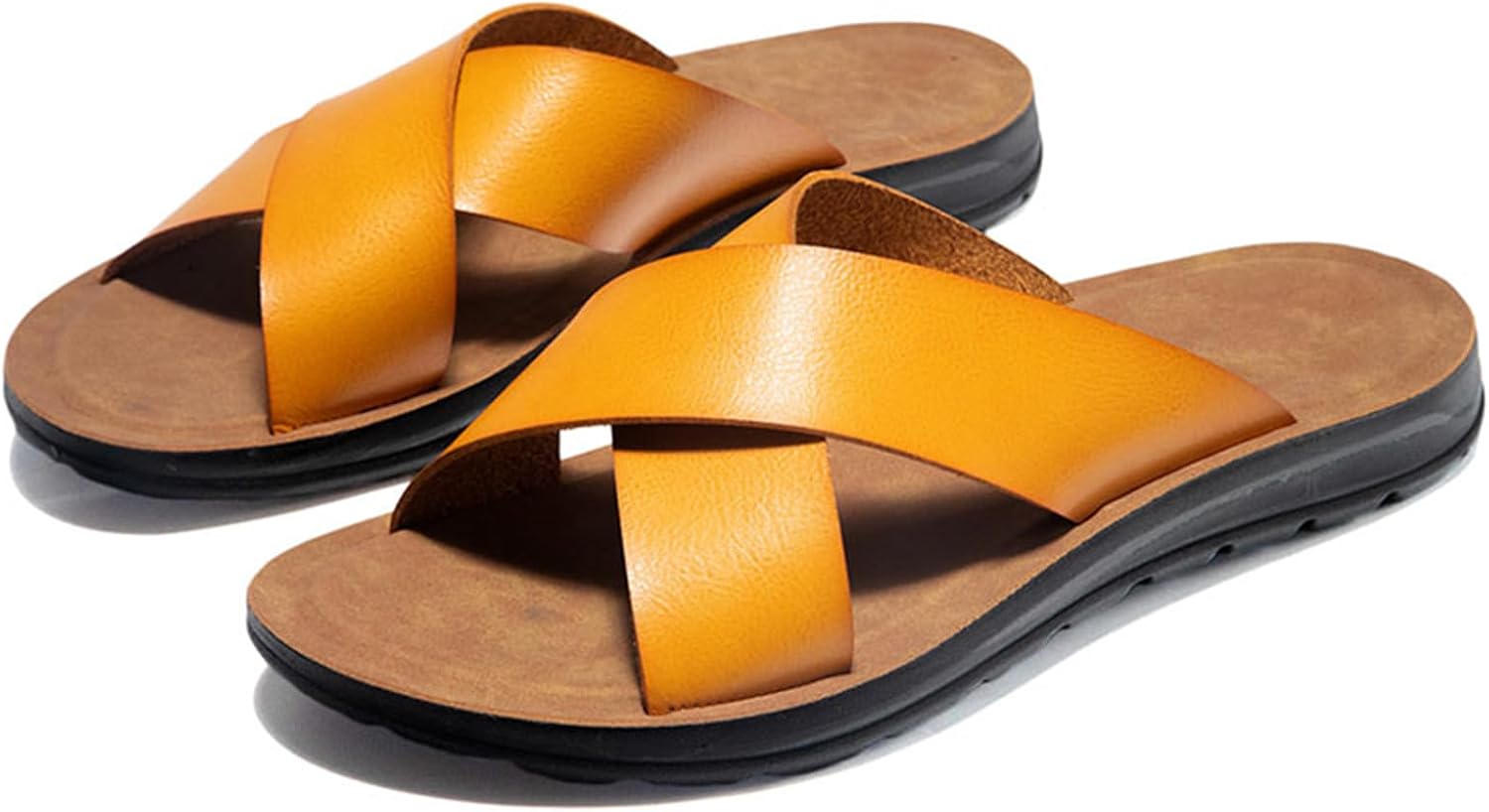 

Мужские летние шлепанцы-кросс сандалии из кожи, противоскользящие, удобные сандалии Abborora, желтый