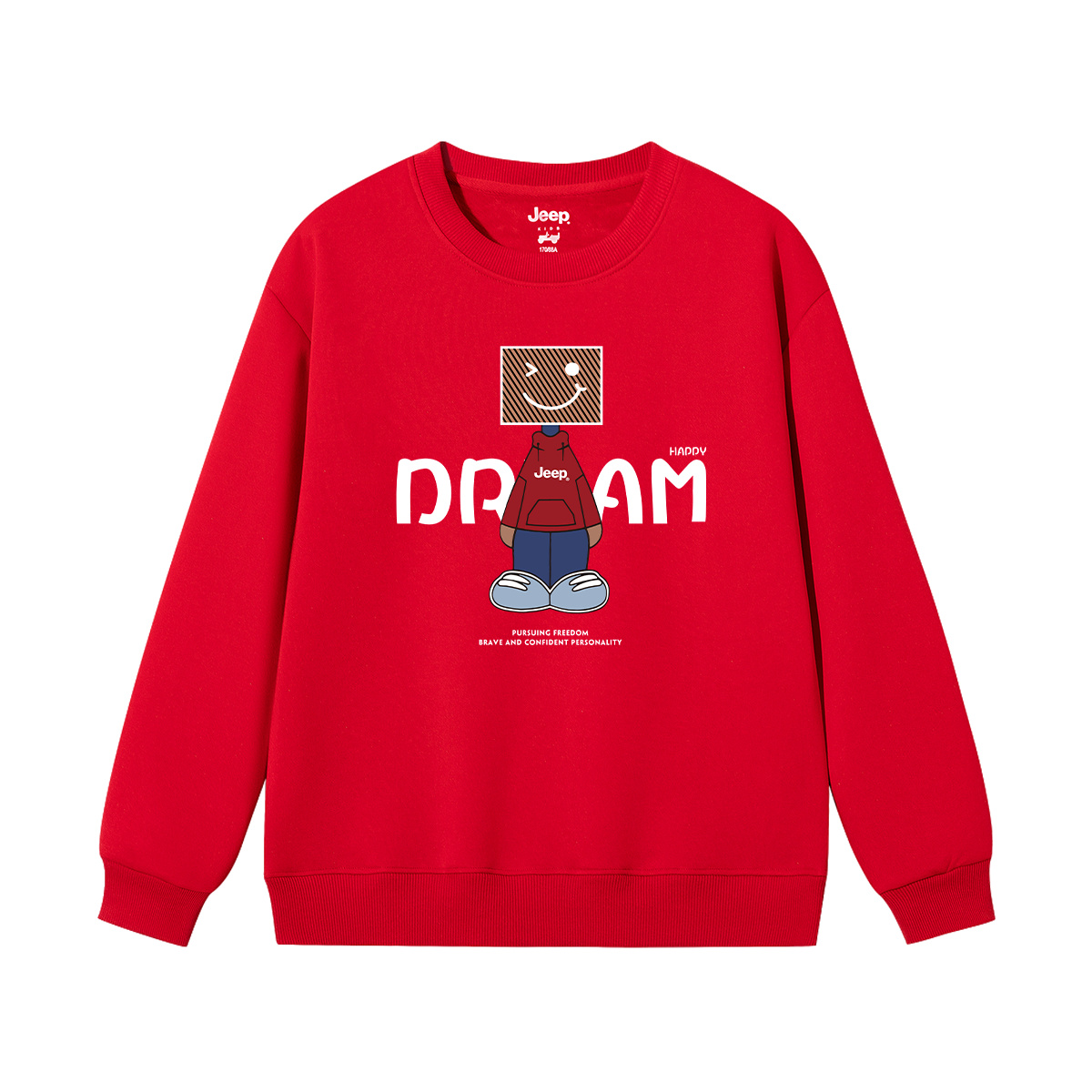 

Детская толстовка с круглым вырезом утолщенная Jeep, new year красный fleece-lined