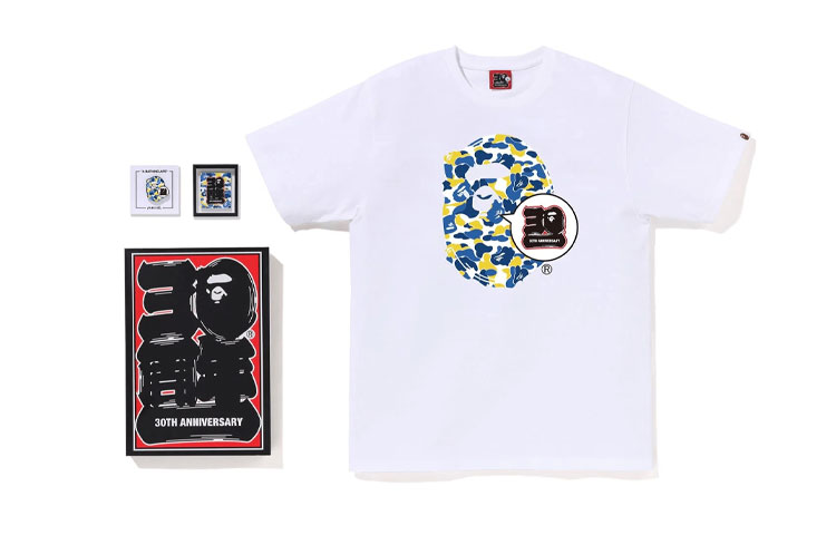 Bape Store Shanghai Футболка с головой примата к 30-летию Bape A BATHING APE, белый набор в подарочной коробке — фото 4