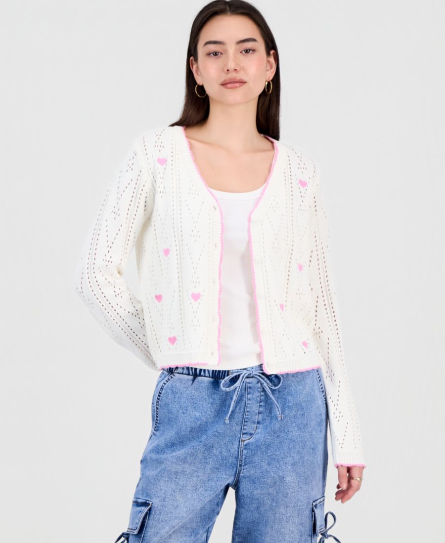

Детский кардиган с ажурной вышивкой Hooked Up by IOT, Egret/Pink Hearts