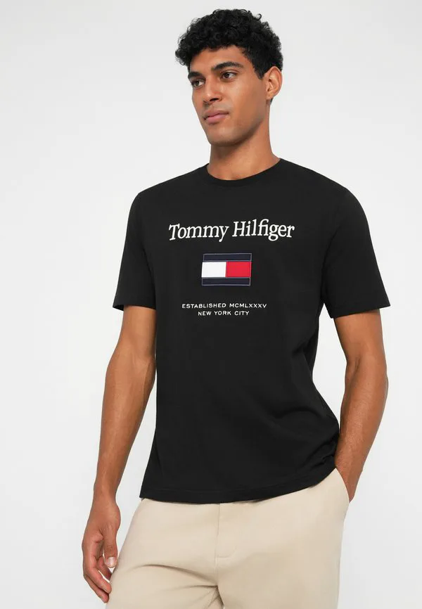 Футболка с вышитым логотипом и круглым вырезом Tommy Hilfiger, Black — фото 4