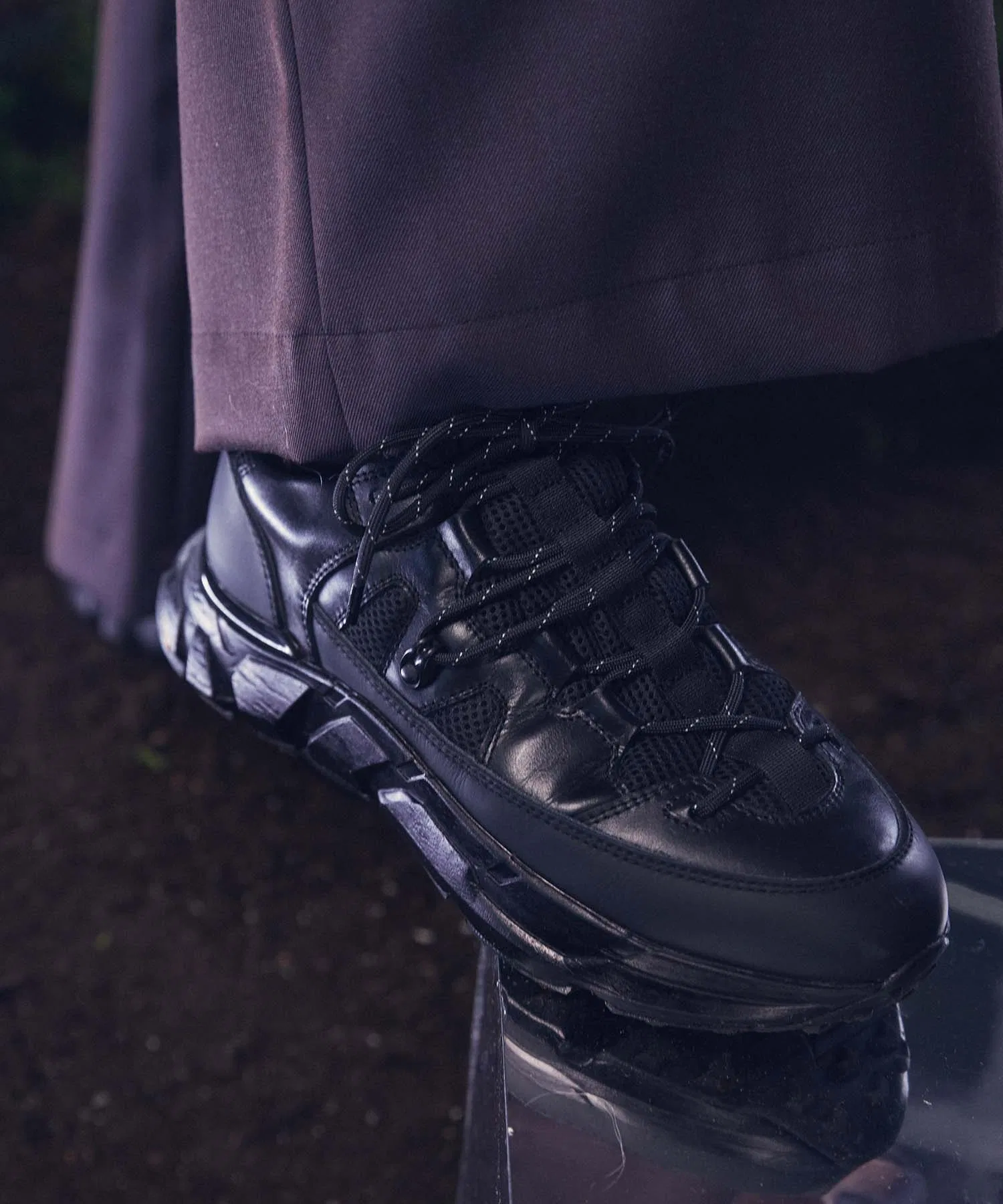 Мужские кроссовки из натуральной кожи и сетки MAISON SPECIAL Vibram чёрные