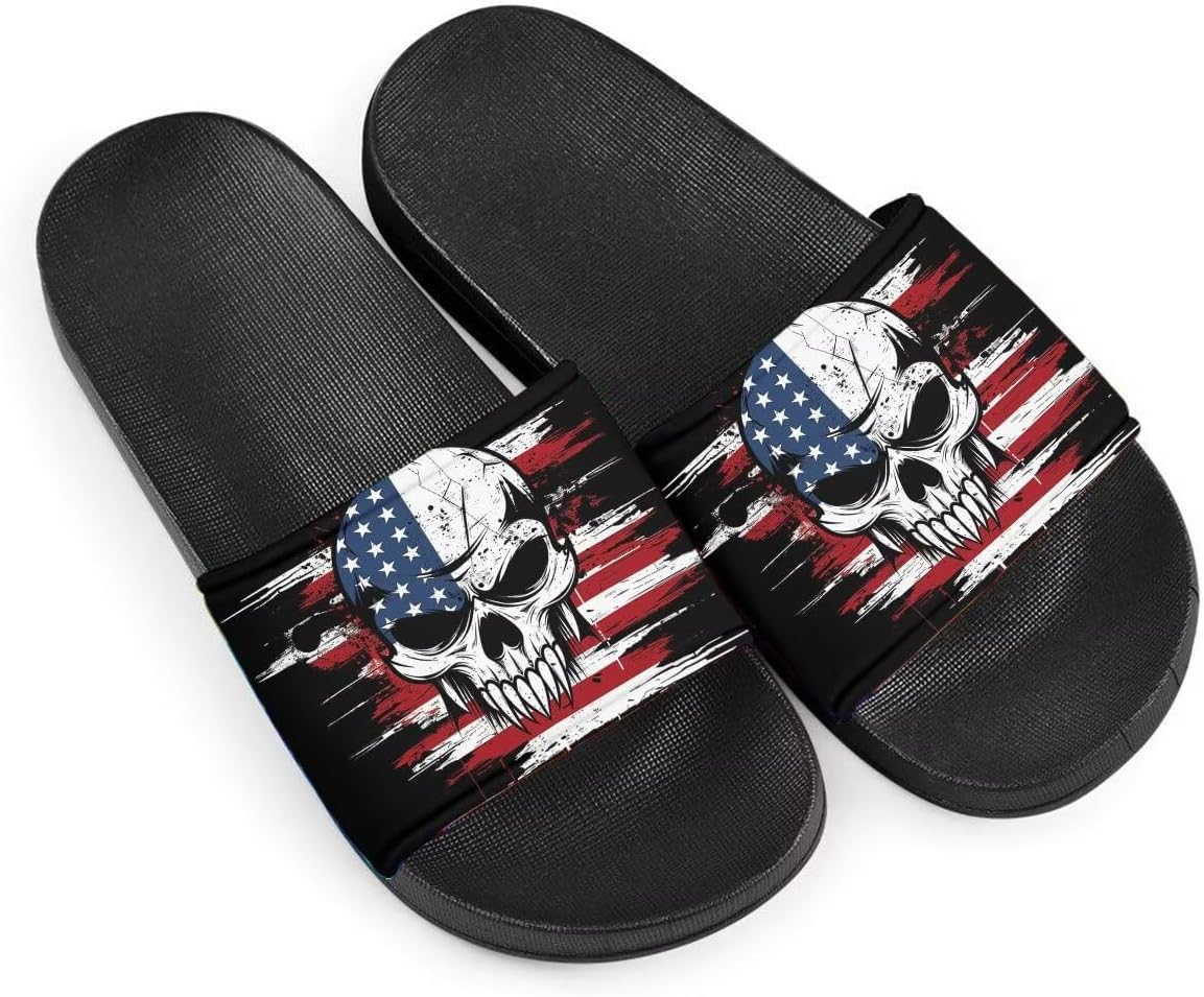 

Женские сандалии тапочки с готическим принтом черепа, босоножки для лета для дома и улицы, День мертвых Getelinseng, American Flag Skull