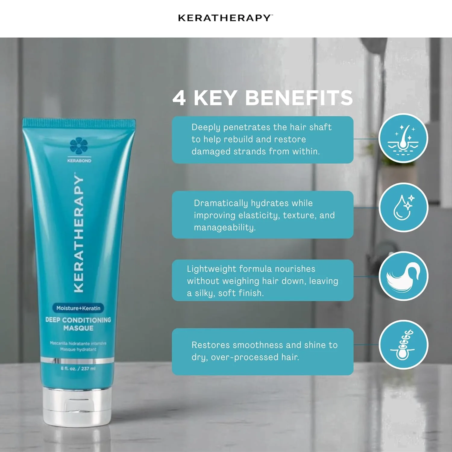 Keratherapy Keratin Infused Deep Conditioning Masque, 237 мл - увлажняющая маска для волос с Kerabond, жожоба, экстрактом корня крапивы, маслом пшеницы и персидским орехом — фото 3
