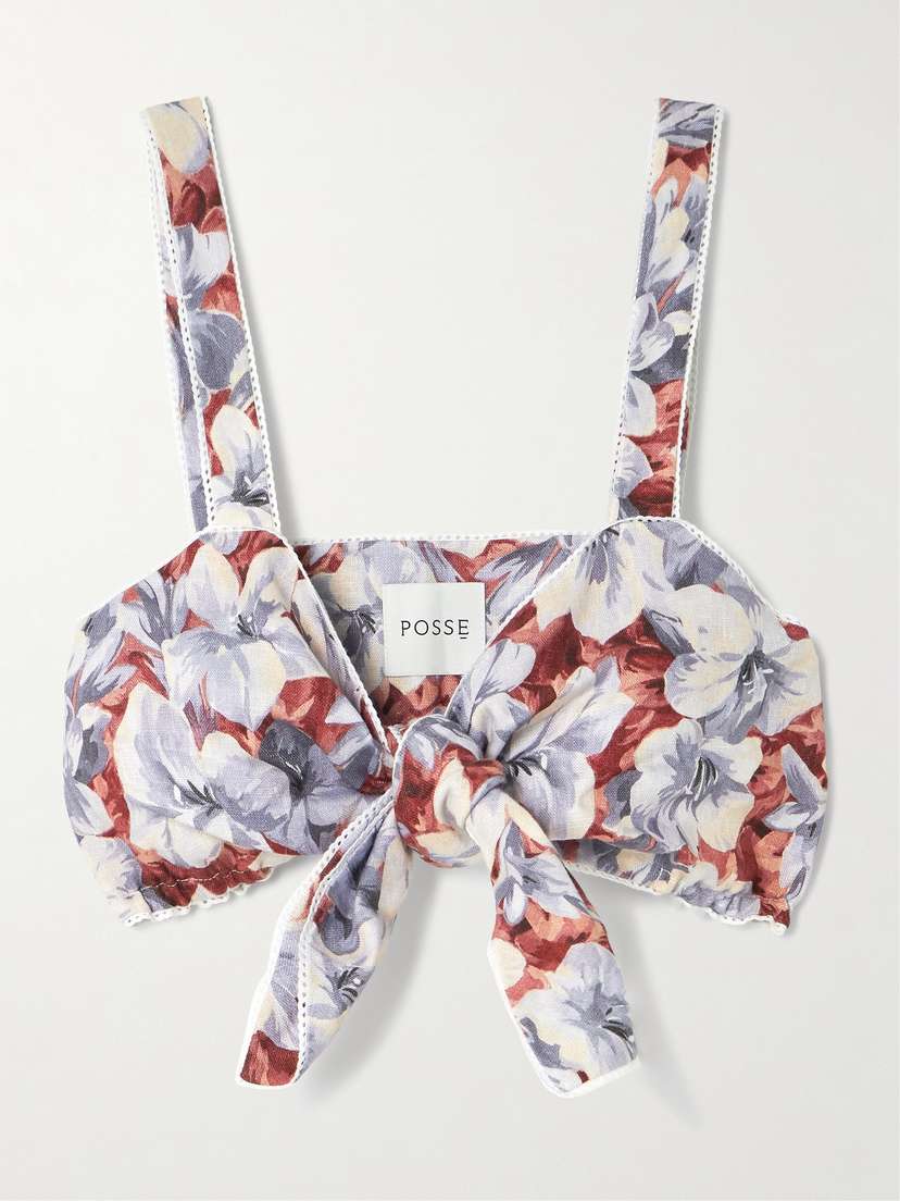 

Укороченный льняной топ Luna с цветочным принтом и отделкой кружевом Posse, мультиколор