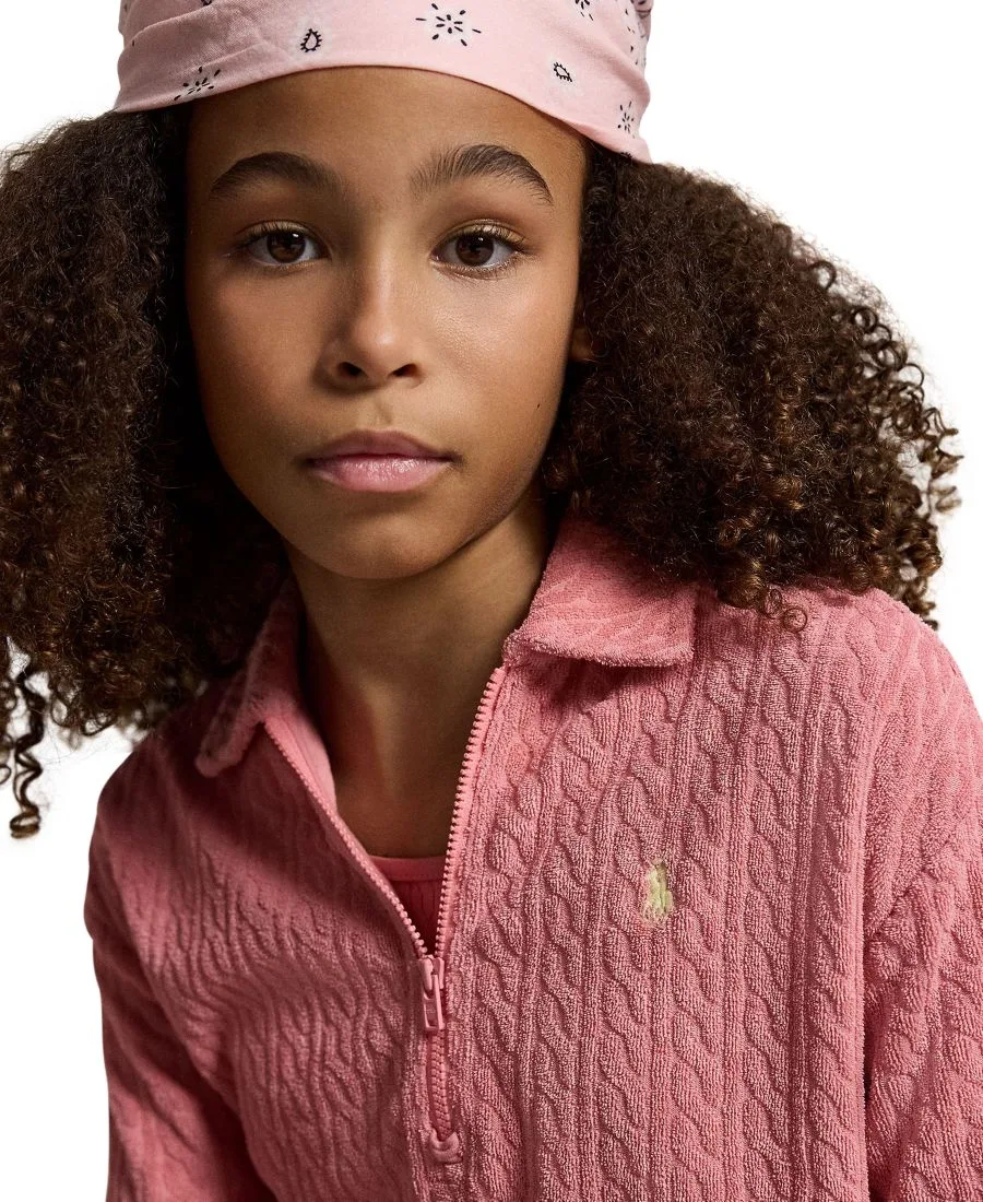 Платье-накидка с воротником-поло из махровой ткани для девочек 7-16 лет Polo Ralph Lauren, desert розовый — фото 3