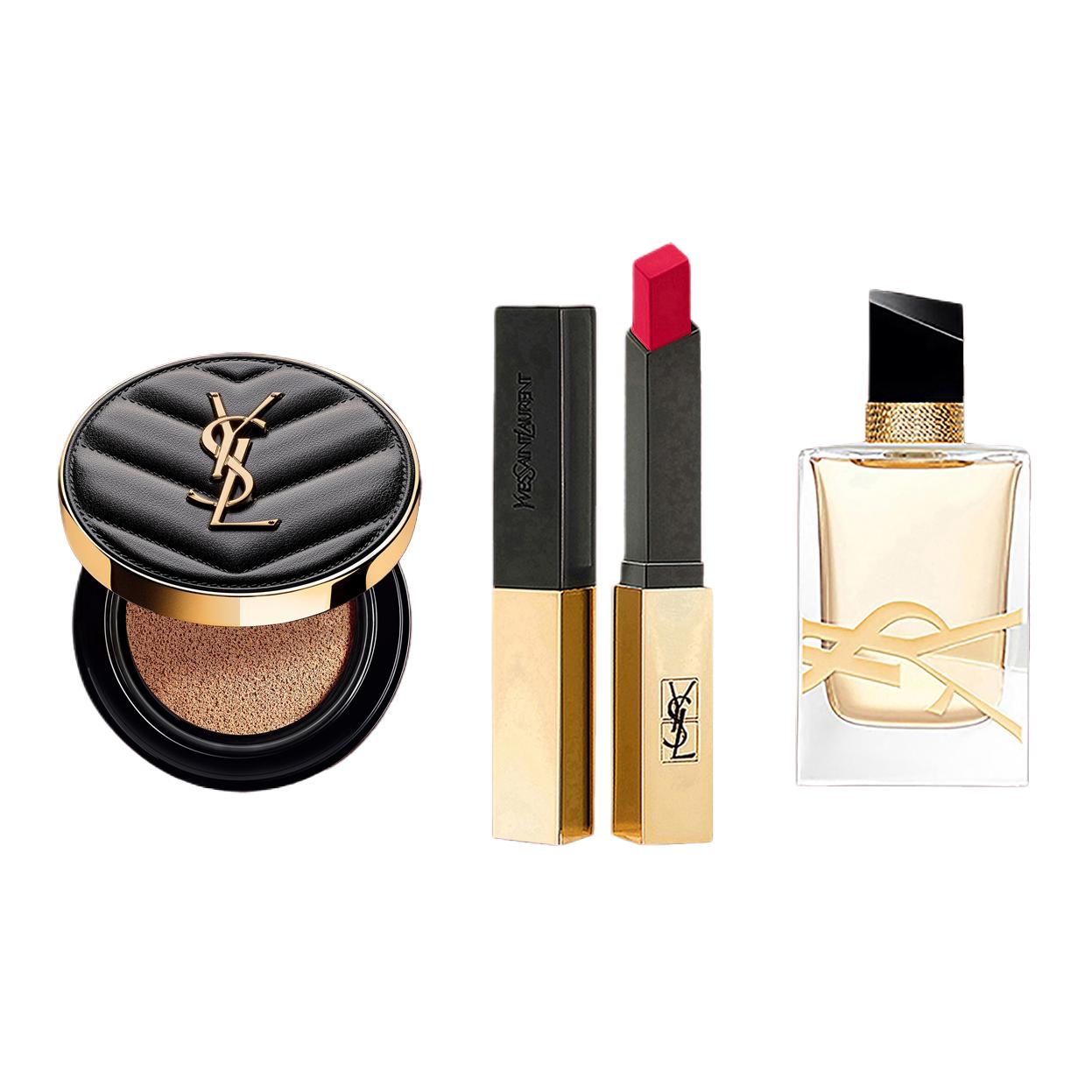 Набор Yves Saint Laurent: губная помада Rouge Pur Couture The Slim 1966 + кушон Touche Eclat Glow-Pact B10 + парфюмерная вода Libre, 7,5 мл — фото 2