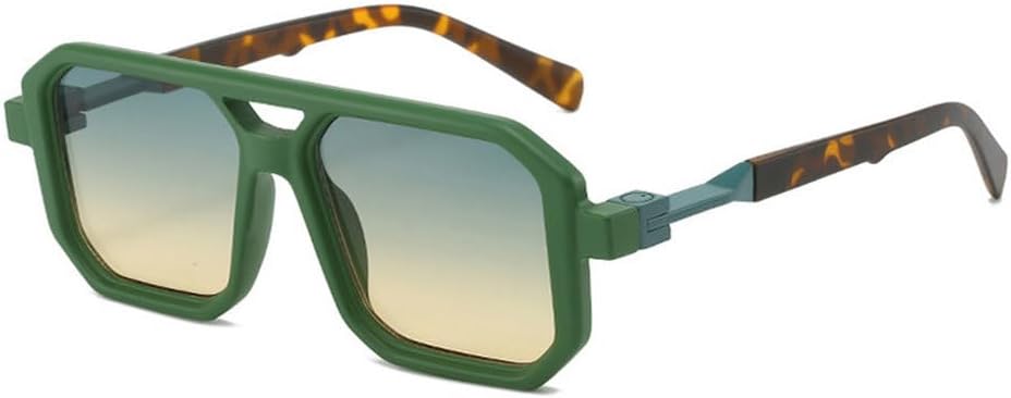 

Солнцезащитные очки с двойной перемычкой для женщин, модные градиентные очки с защитой от УФ-излучения UV400, ретро-многоугольные солнцезащитные очки для мужчин TKKTLLT, Green Green Yellow