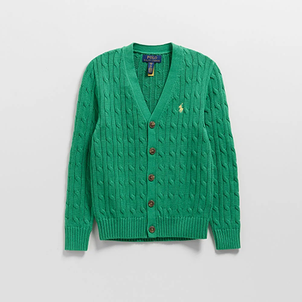Детский хлопковый кардиган с V-образным вырезом зелёный от Polo Ralph Lauren Children