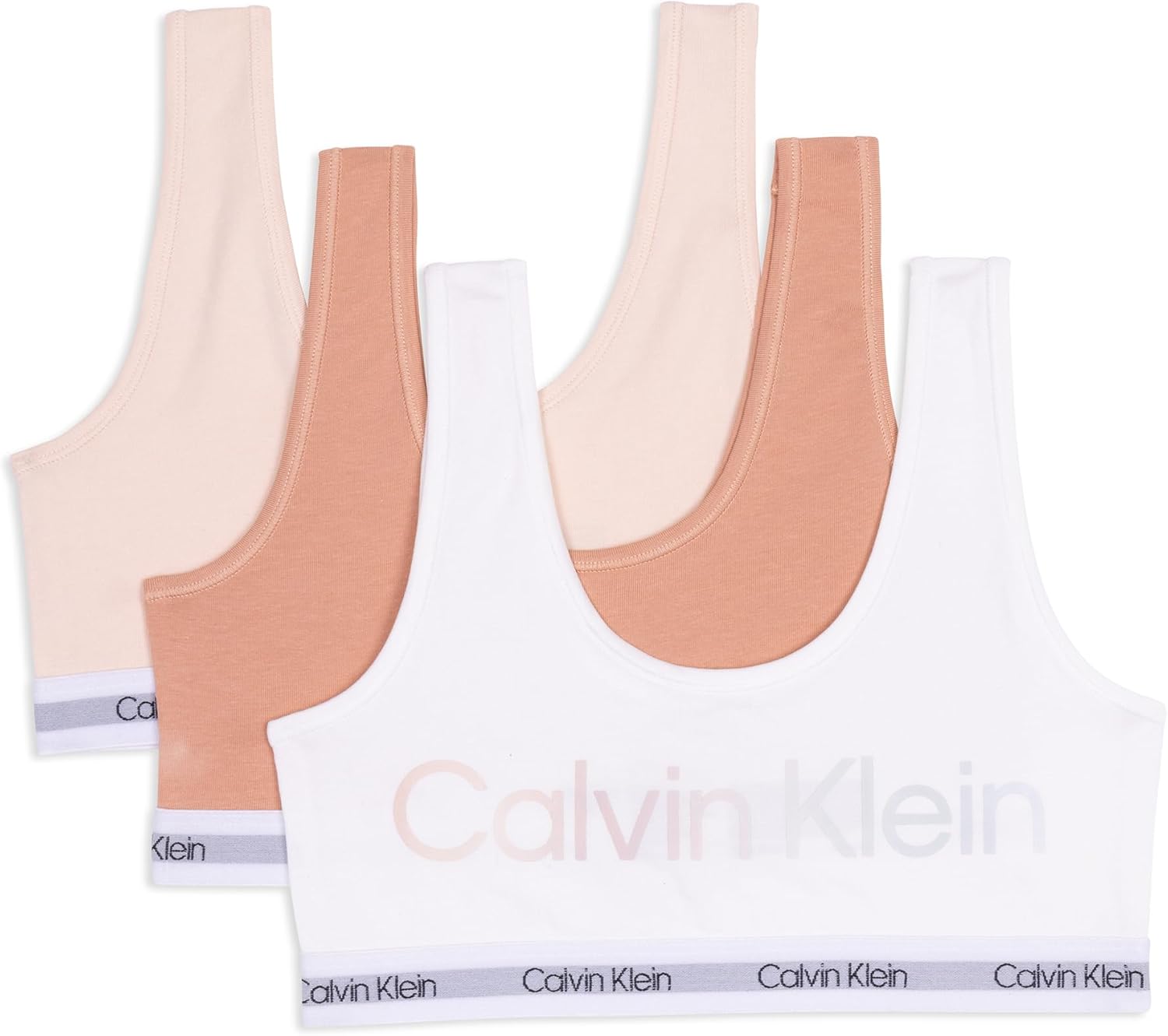 

Комплект из 3 бюстгальтеров-бралеттов Calvin Klein Girls Modern Cotton, Ck Gradient Logo/Café Creme/Cream Tan