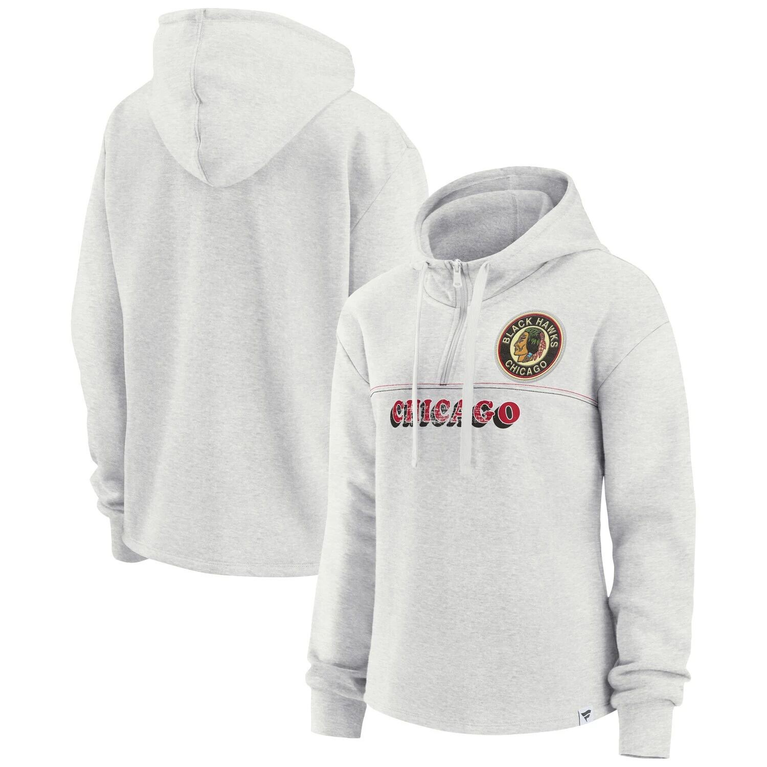 

Женская толстовка с молнией на четверть с логотипом Fanatics Ash Chicago Blackhawks True Classics Legacy Fanatics
