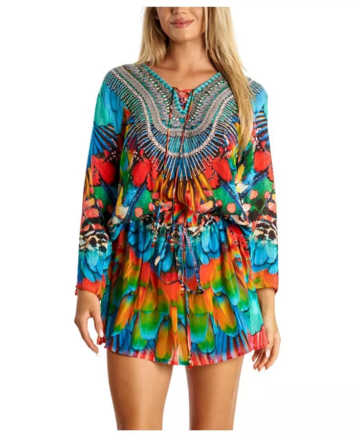 

Женское короткое платье с эластичной талией и завязкой La Moda Clothing, синий