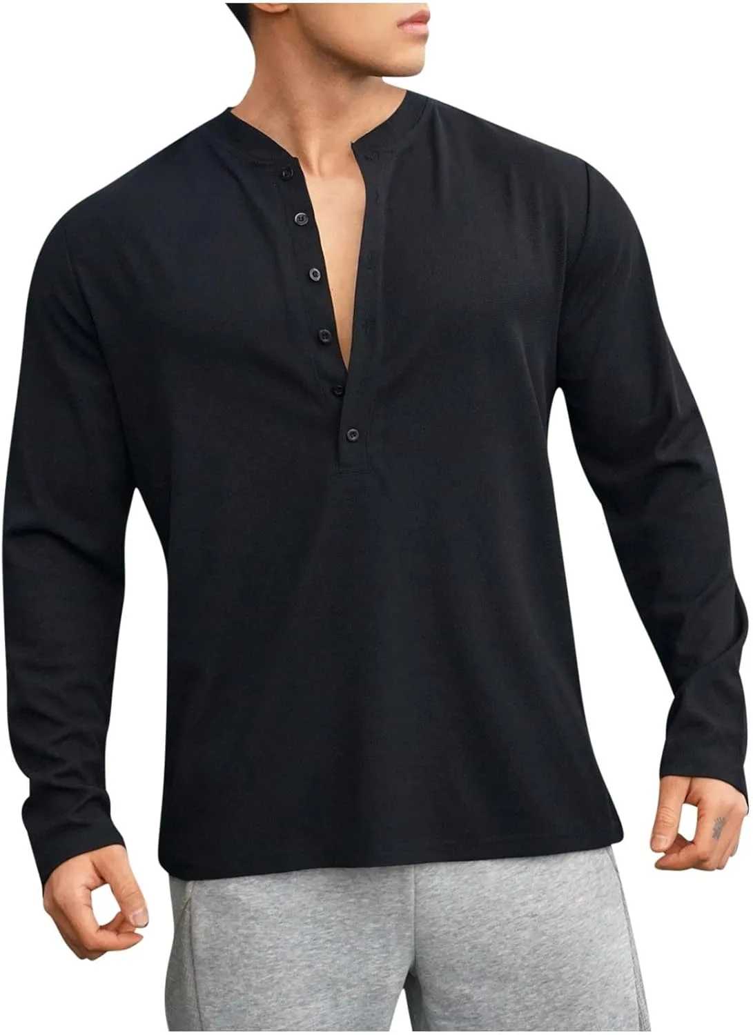 

Мужская футболка-поло с длинным рукавом и V-образным вырезом, Slim Fit, 6 пуговиц