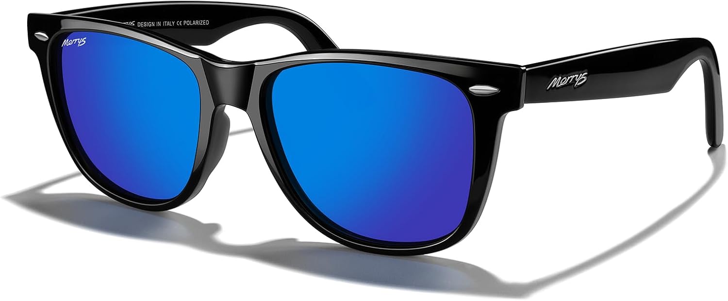 

Классические квадратные поляризованные солнцезащитные очки MERRY для женщин и мужчин, ретро-дизайнерские солнцезащитные очки UV400 S6140 MERRY'S, Black Frame/Drak Blue Mirror Lens