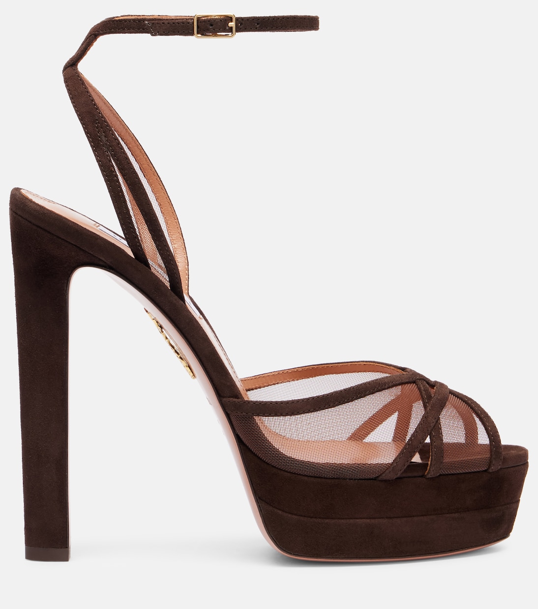 Замшевые сандалии на платформе Shear Plateau 130 Aquazzura, Espresso — фото 4