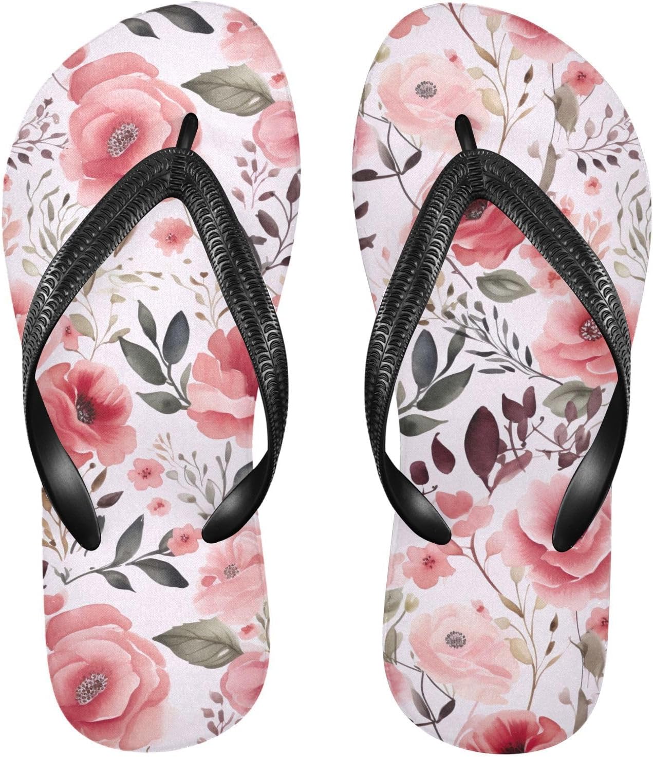 

Вьетнамки с акварельными розовыми цветами, пляжные шлепанцы для душа, резиновые нескользящие летние тапочки для ходьбы, женские и мужские Sinestour
