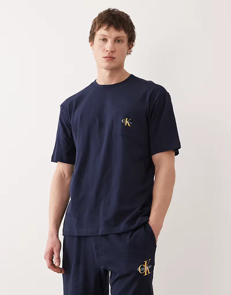 Комплект домашней одежды Calvin Klein Icon Cotton Stretch с монограммой, темно-синий