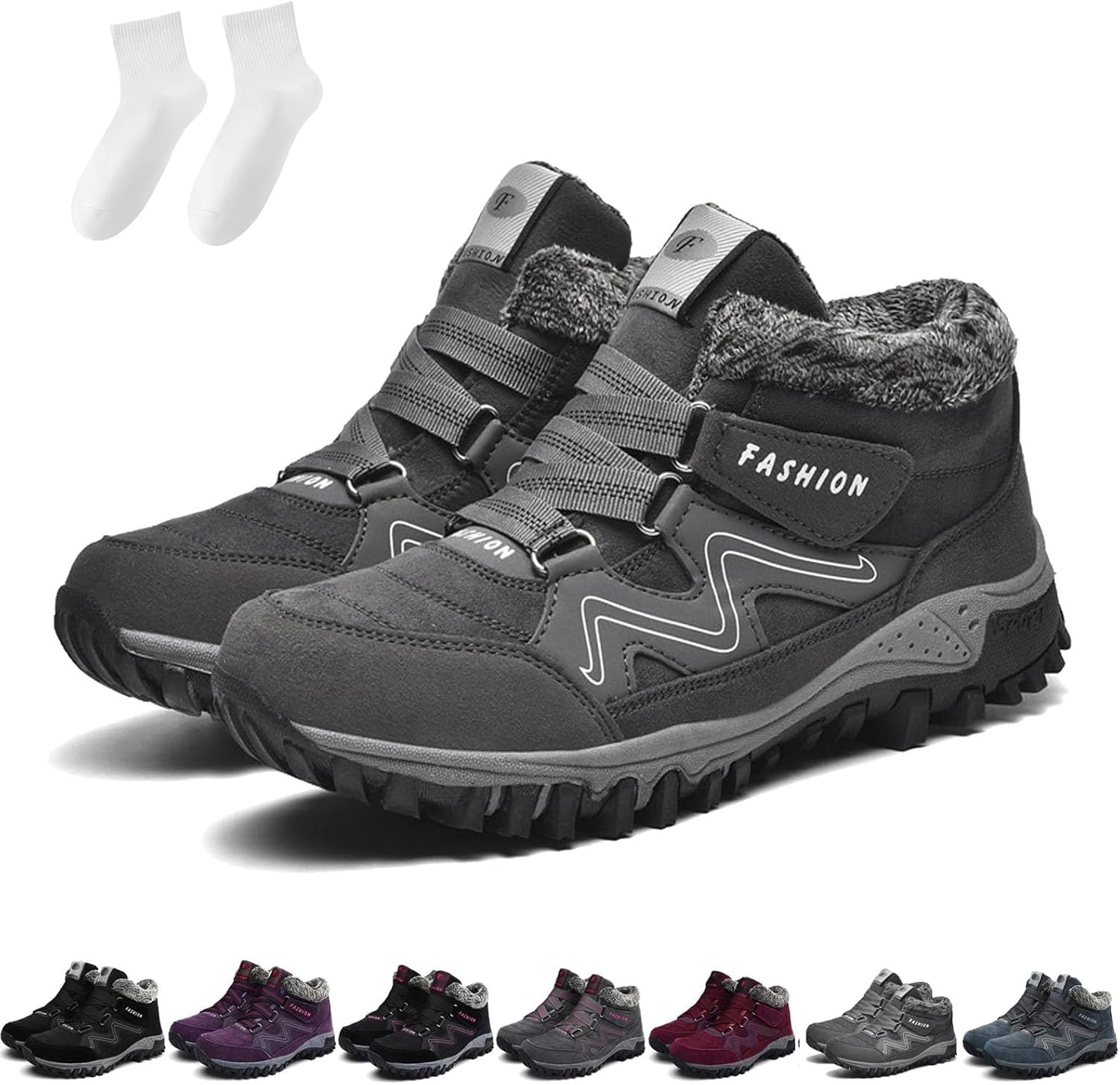 

Женские зимние термо-ботинки, водонепроницаемые противоскользящие снежные, зимние высокие термо-ботинки для женщин и мужчин Kuker, серый