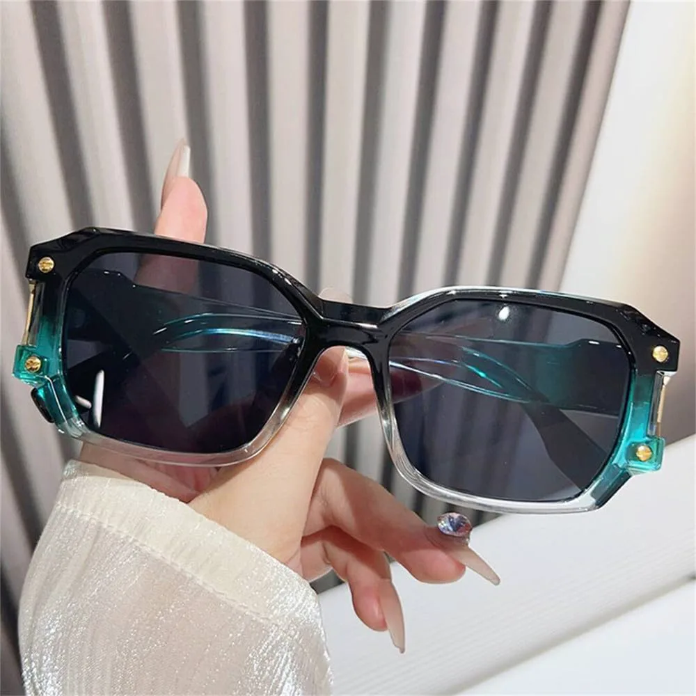 

Двухцветные квадратные женские солнцезащитные очки в стиле ретро с заклепками, мужские солнцезащитные очки с защитой от УФ-излучения UV400 LANGSER, Black Blue Grey