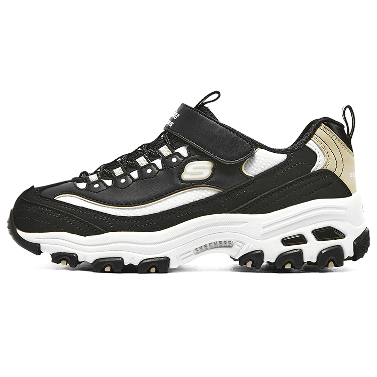 

Skechers Нескользящие, амортизирующие, износостойкие, дышащие, детские, повседневные кроссовки, цвет черный, золотой, для подростков
