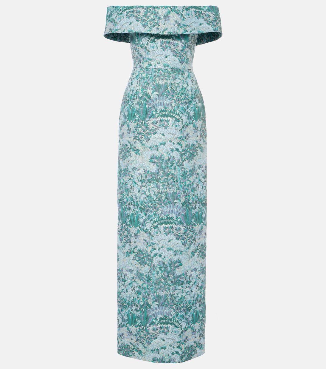 

Платье из парчи с открытыми плечами и цветочным принтом Clover Markarian, Teal