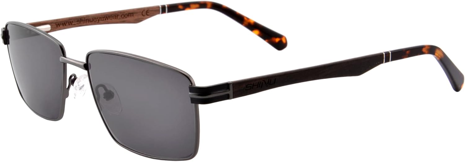 

SHINU Мужские рыболовные очки, поляризованные солнцезащитные очки для мужчин, очки для вождения, защита от УФ-излучения UV400, металлическая и деревянная оправа, W904, Gun