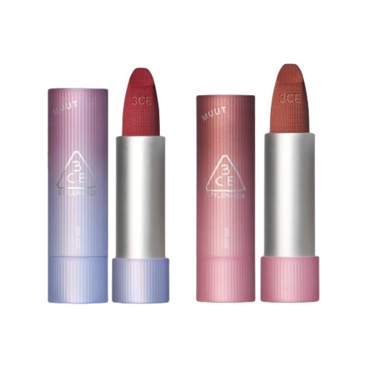 Набор матовых помад для губ 3CE x MUUT Cashmere Hug Lipstick #12 розовый морской туман, 35 г + #13 светлячок, 35 г — фото 2