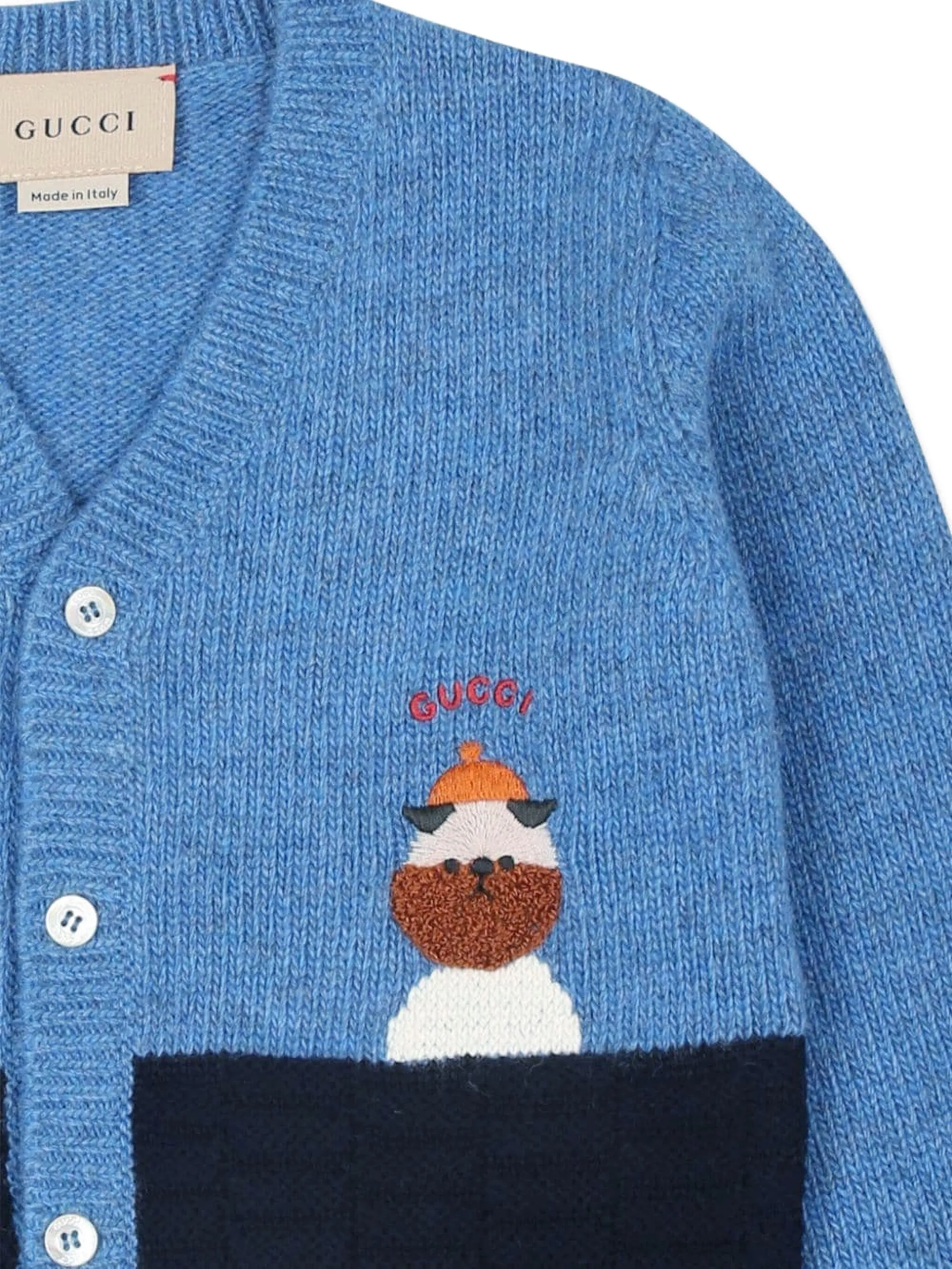Кардиган из собачьей шерсти с вышивкой Gucci Kids, синий — фото 3
