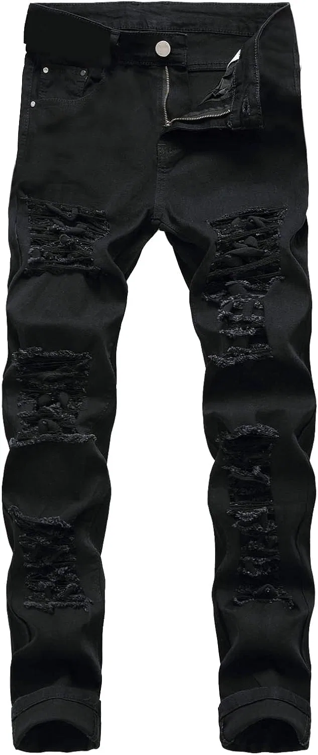 Джинсы прямые с потертостями A01 Black
