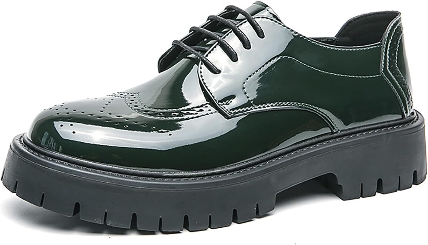

Мужские броги с шнуровкой на платформе, комфортные, с круглым носком, крылышком, подошвой с протектором, классические оксфорды для повседневной носки, работы, деловых встреч и свадеб Mviobuy, зеленый