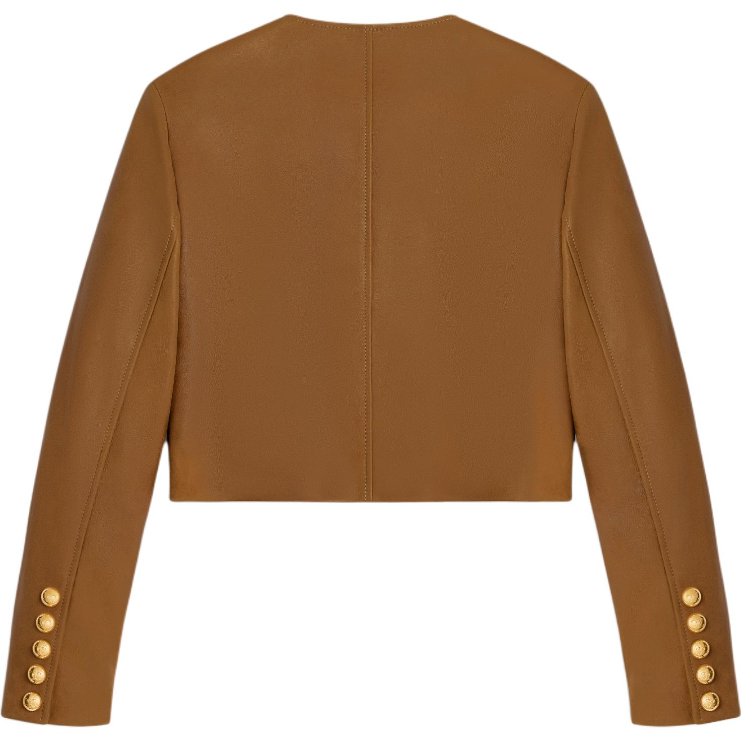 CELINE Кожаная куртка женская светло-бежевая, Light Earth Yellow — фото 4