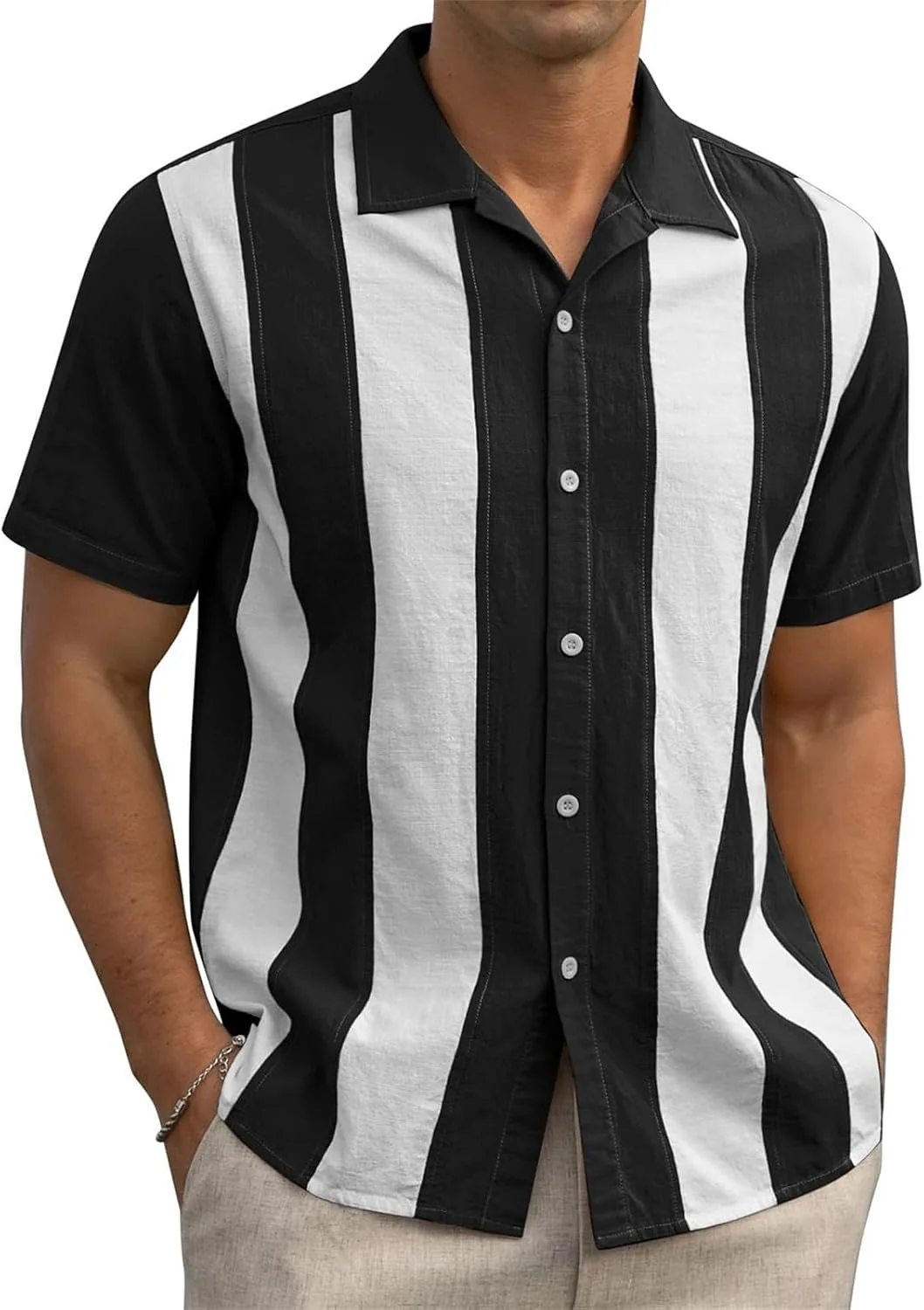 

Мужская рубашка с коротким рукавом Vintage Bowling Cuba Beach, поло, полосатая, свободного кроя Thatrich