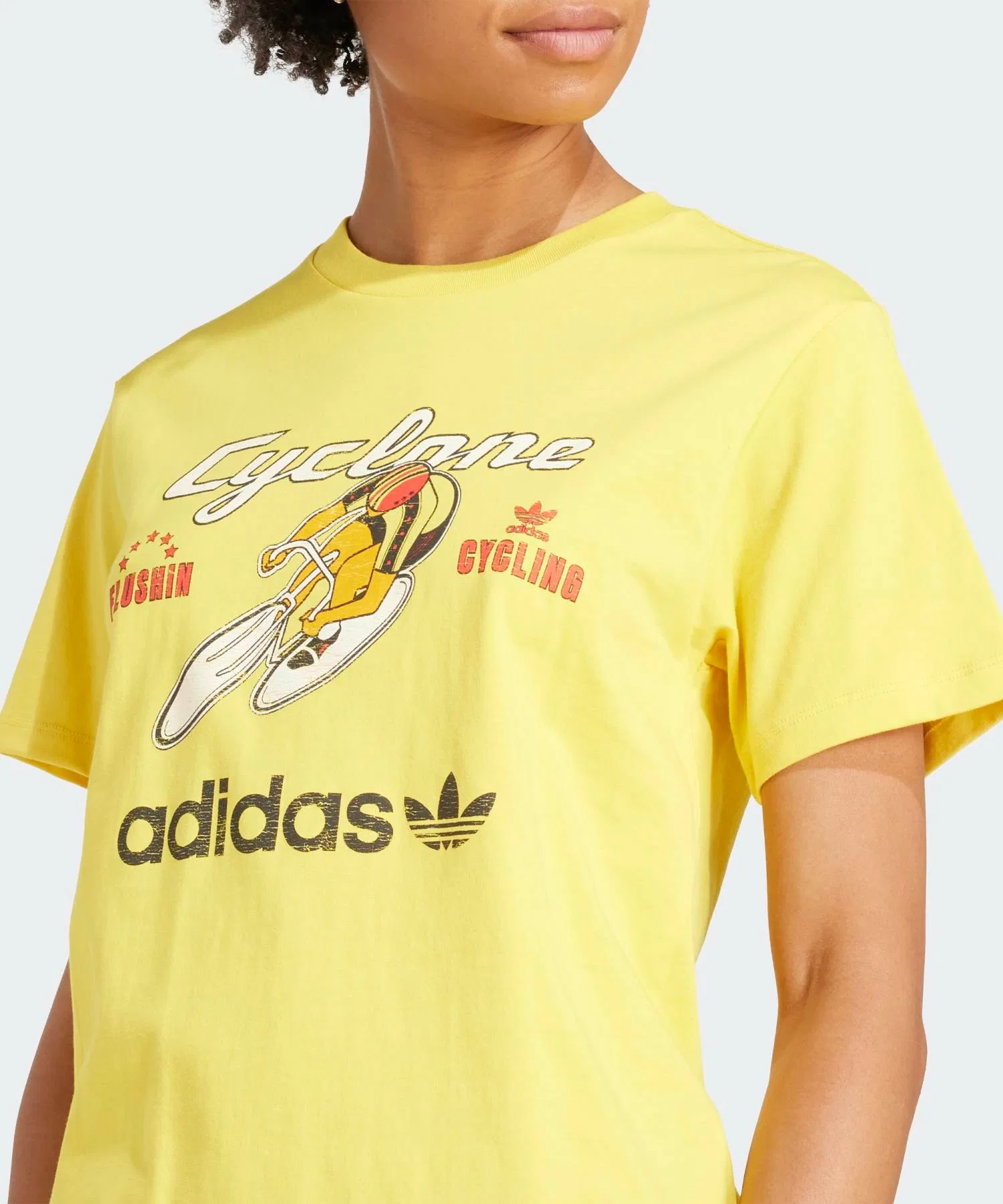 Женская футболка Adidas Originals Retro Cyclone с принтом, жёлтая — фото 3