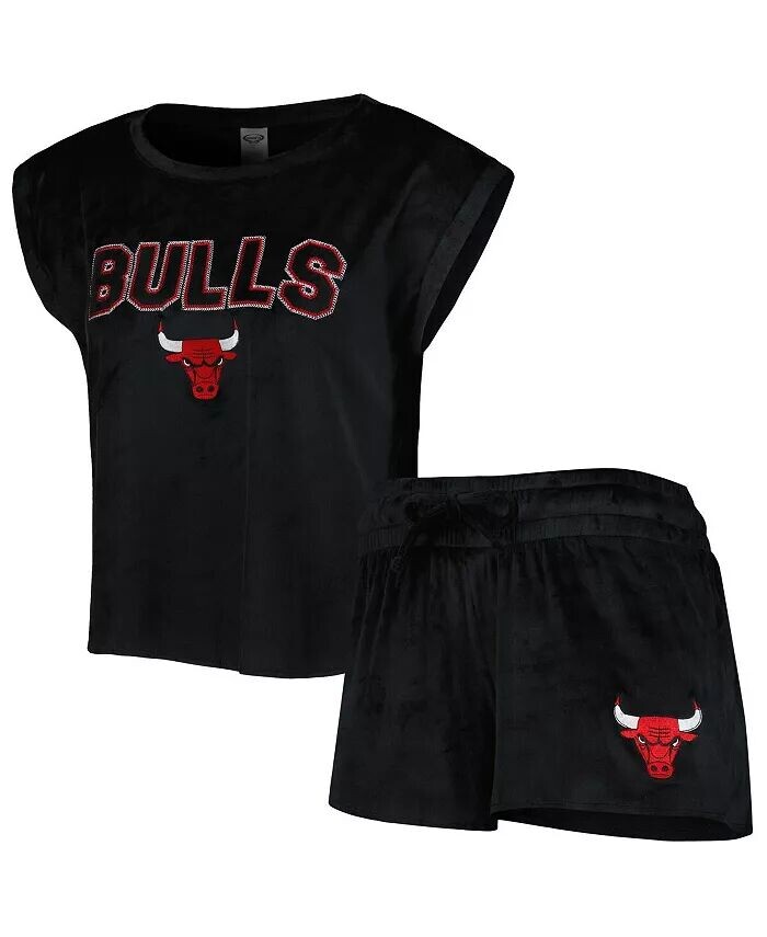 

Женский черный комплект для сна Chicago Bulls Intermission с футболкой и шортами Concepts Sport