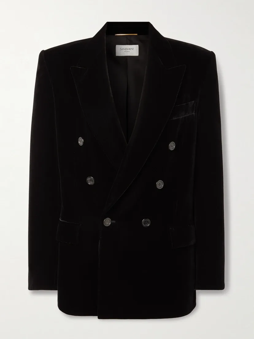 Двубортный пиджак из вельвета SAINT LAURENT, черный