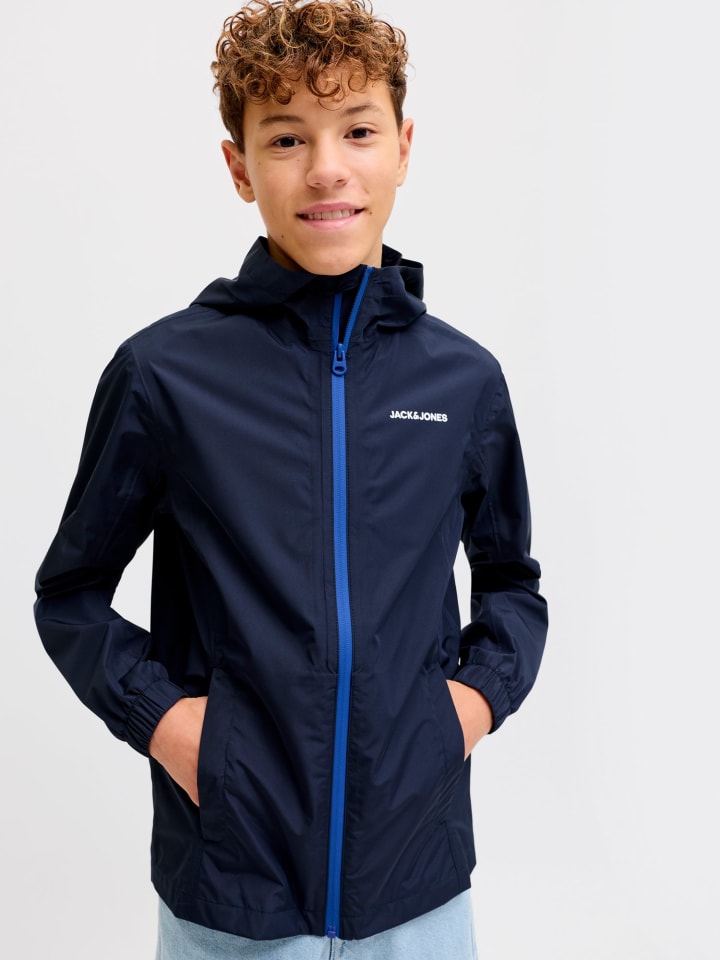 JACK & JONES Junior Водонепроницаемая дождевая куртка JJEFLYNN в темно-синем цвете, похожая на пиджак — фото 3