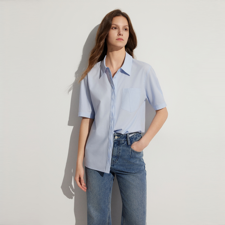 

ELLE Рубашка Women's Light Blue Lapel Moderate