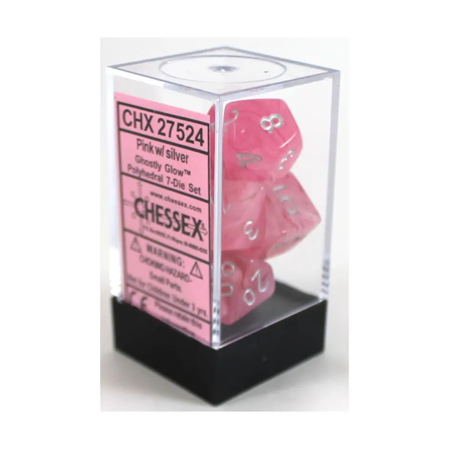 

Полиэфирный комплект Розовый с серебром (7), Dice - Ghostly Glow - Poly Sets (Chessex)