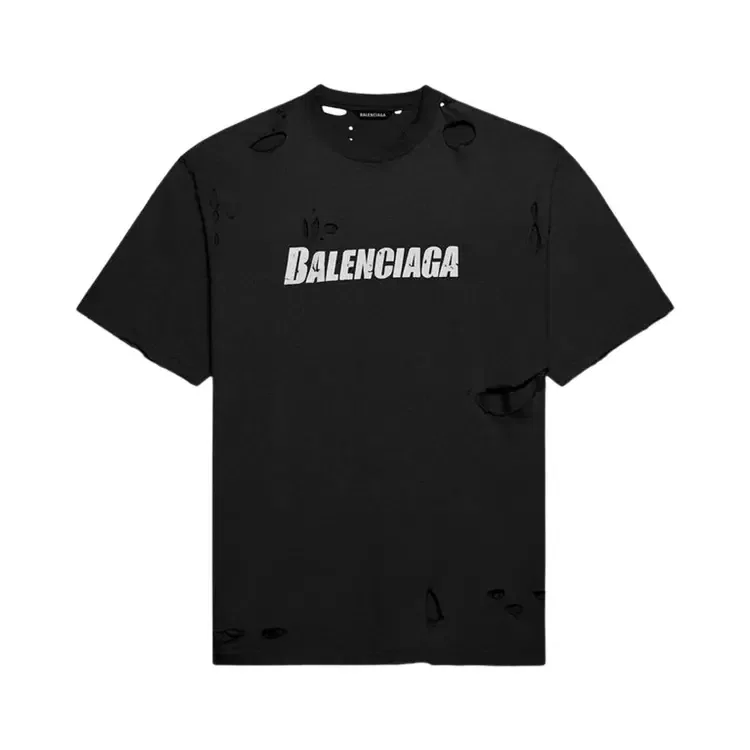 Футболка в рваном дизайне Balenciaga Caps Destroyed Flatground, черный
