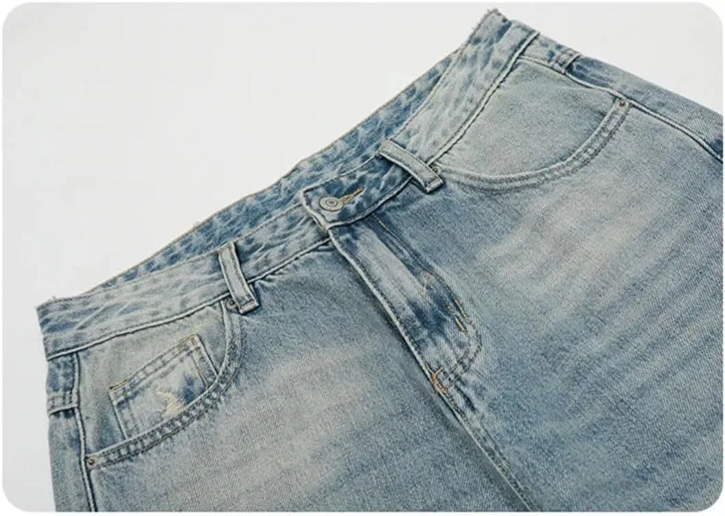 Джинсы свободные Men's Jeans Washing Baggy Wide Leg Denim Pants Straight Bottom, синие — фото 2