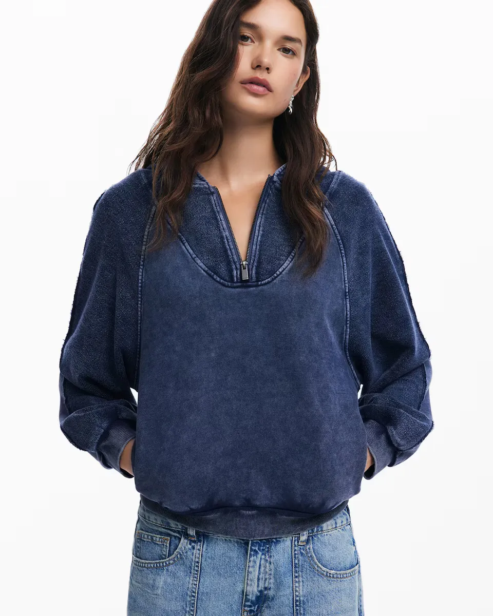 

Женская толстовка с капюшоном и эффектом стирки Desigual, синий