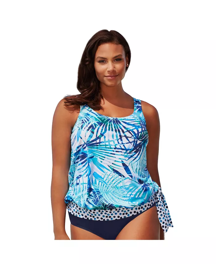 

Женский топ-танкини с завязками по бокам и кокеткой Swimsuits for All, синий