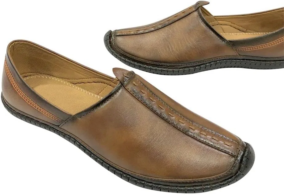 Shoe Bazar Мужские свадебные туфли-моджари в пенджабском стиле, кремового цвета, для жениха, традиционная индийская обувь, этнические пешаварские тапочки — фото 3