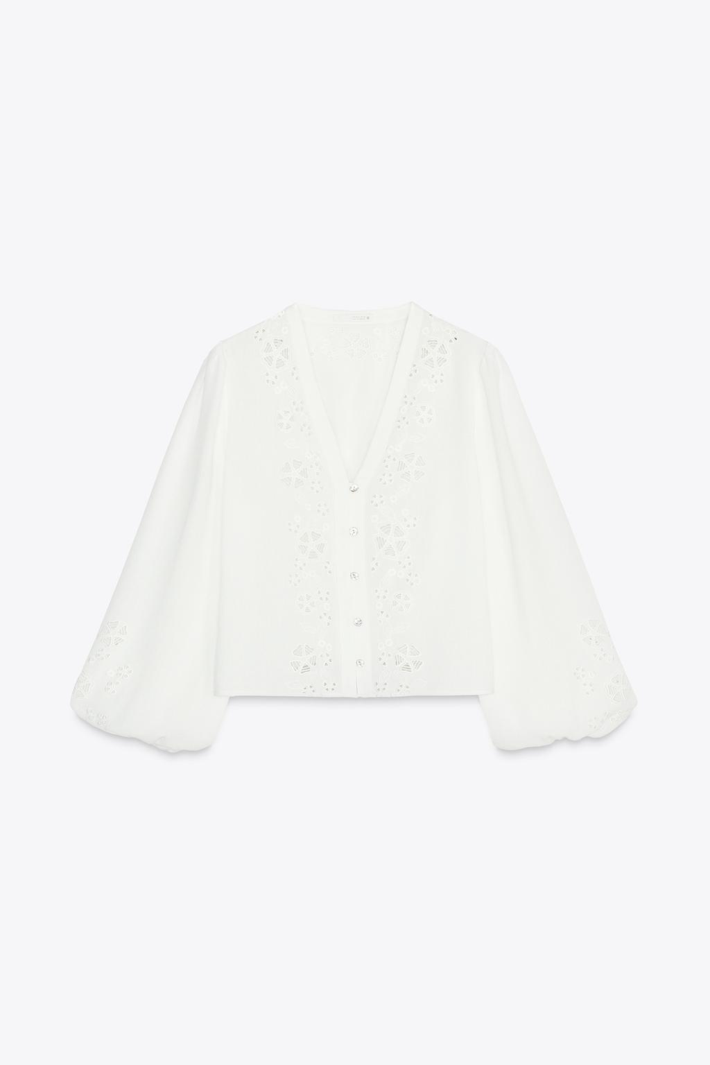 

Рубашка с ажурной вышивкой ZARA, белый