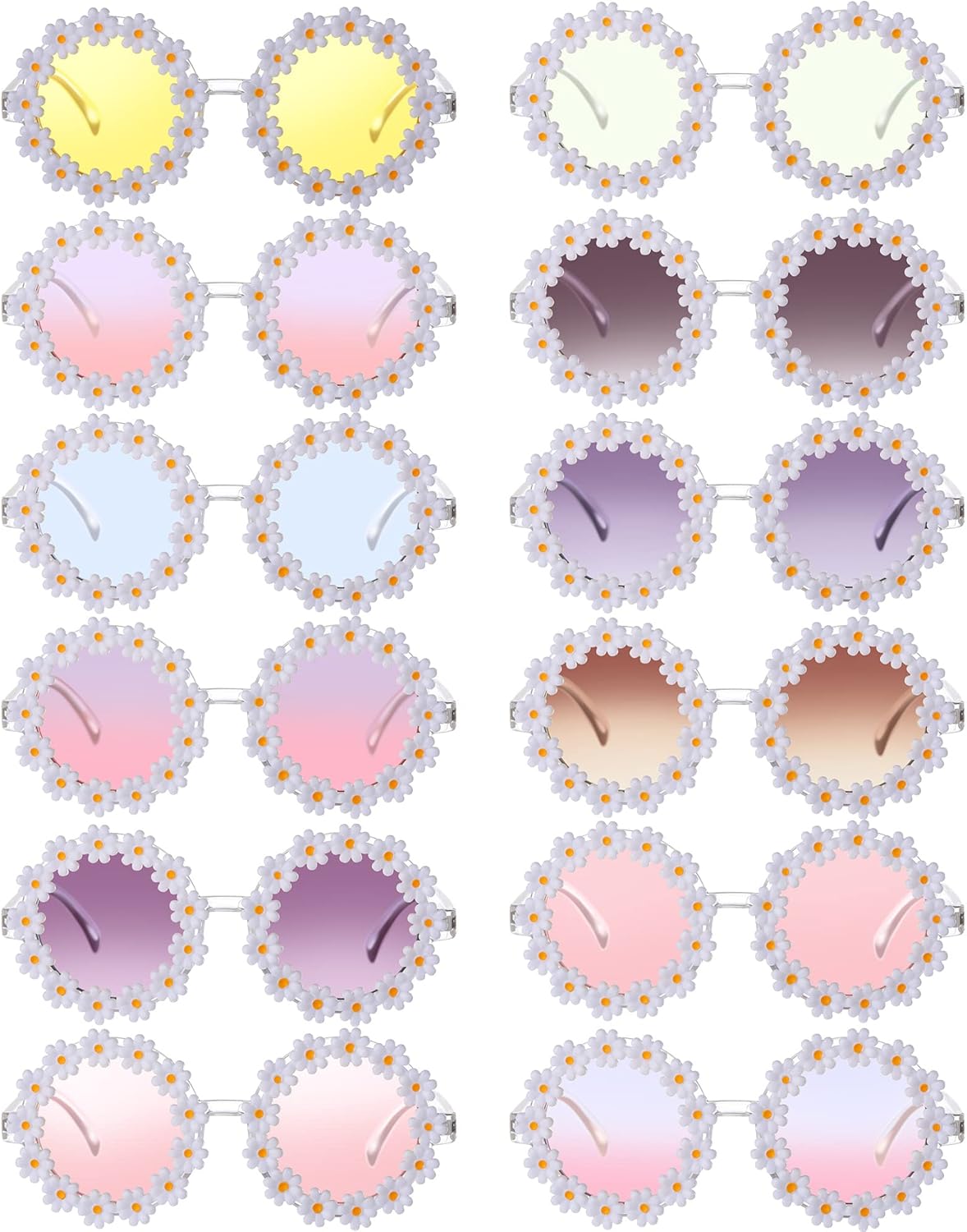 

Солнцезащитные очки Yunsailing Daisy, 12 пар, для женщин, милые ретро-очки с цветочным рисунком, розовые, аксессуары для диско-вечеринки (элегантные цвета), Elegant Colors