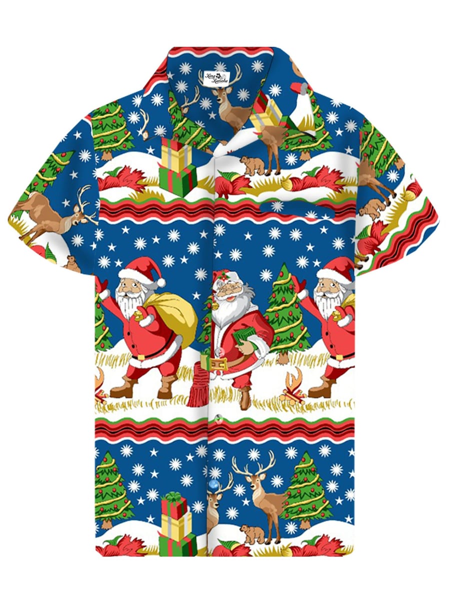 

Рубашка на пуговицах классического кроя King Kameha Christmas Border Print, синий