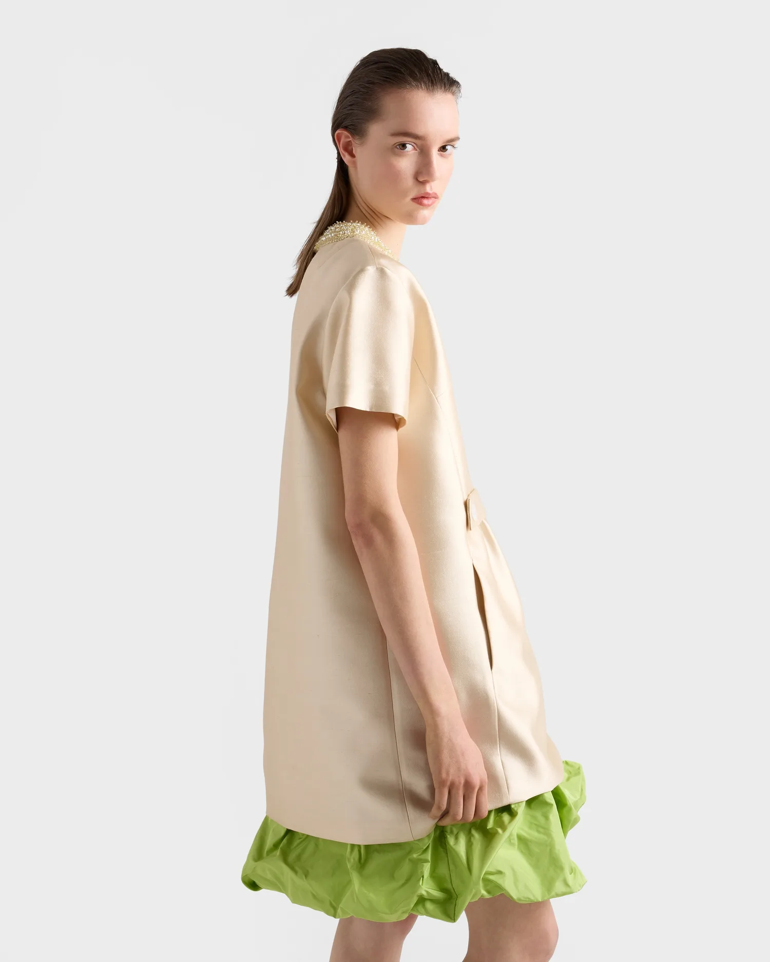 Платье из вышитого двойного шантунга Prada, бежевый — фото 3