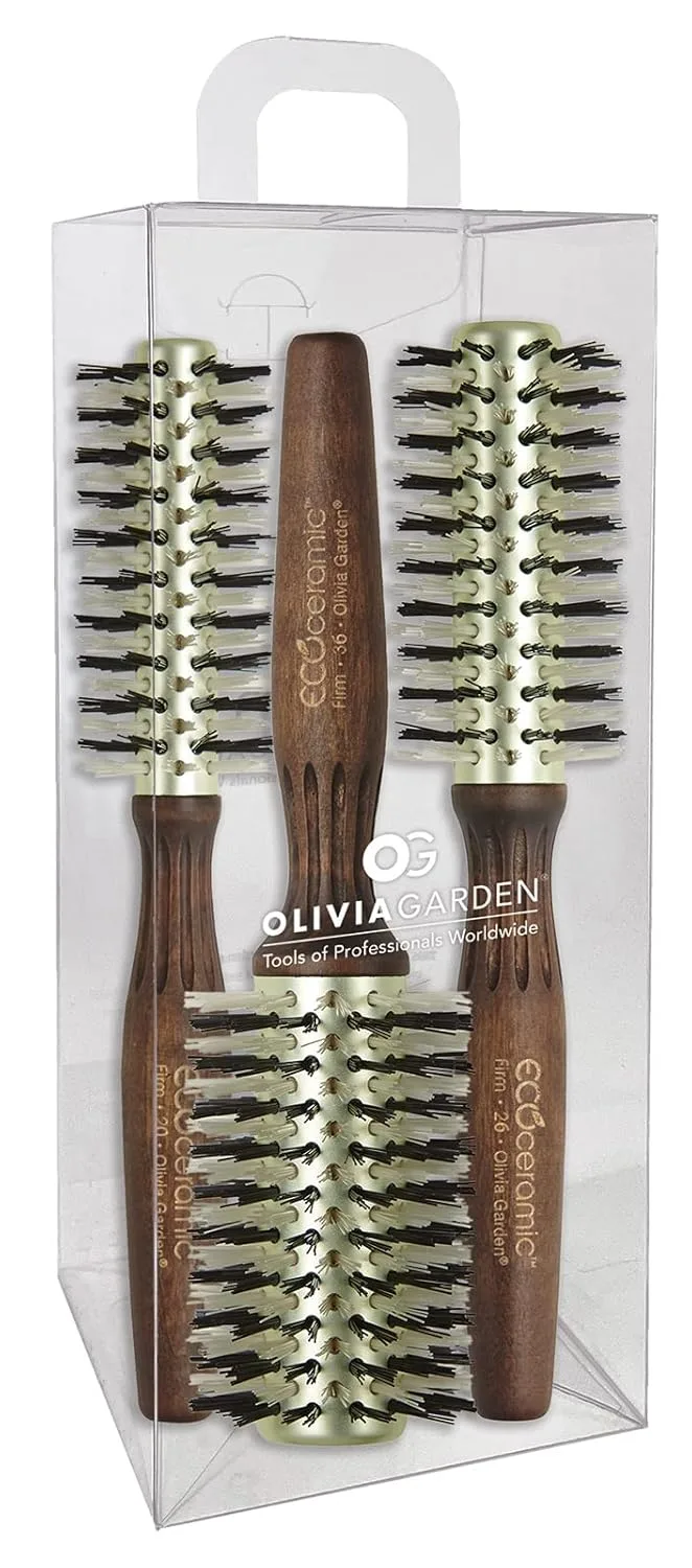Круглая термощетка для волос Olivia Garden Ecoceramic с жесткой щетиной (не электрическая) Набор из 3 штук (EC-BOX01)