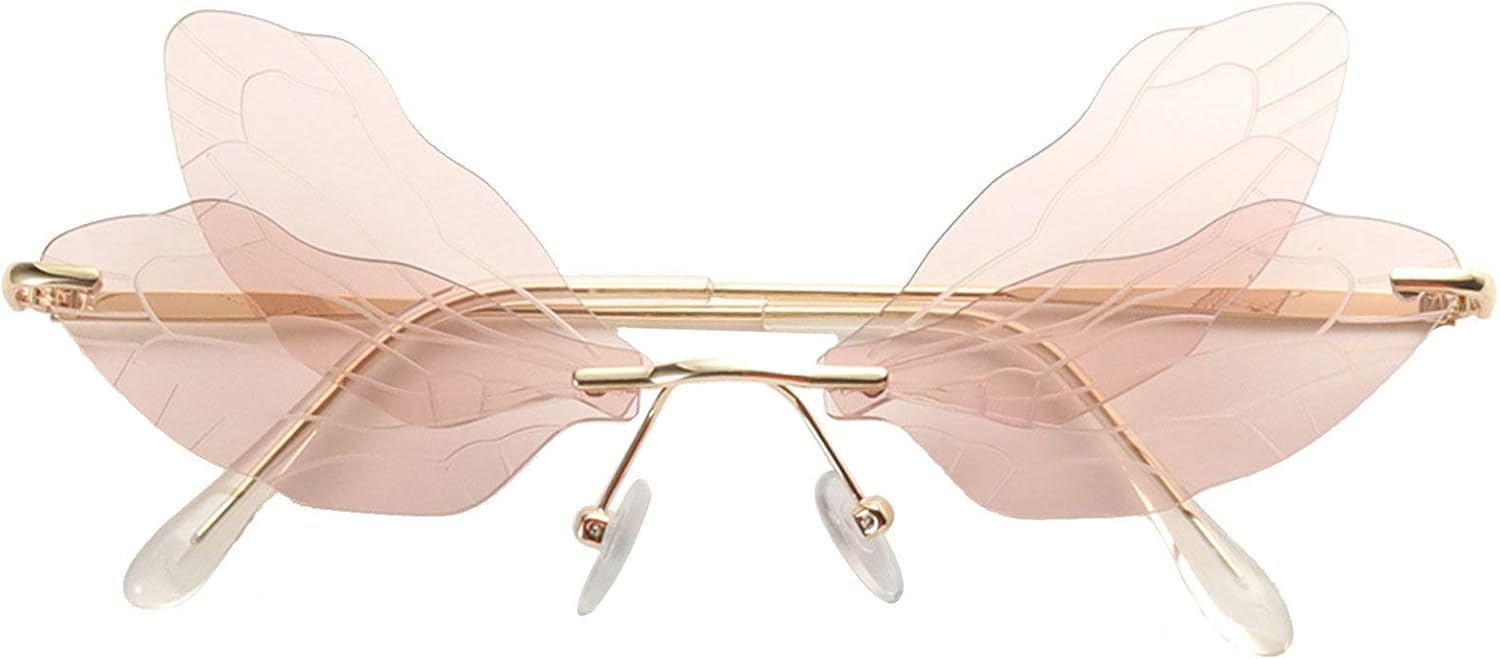 

COTIA/Модные солнцезащитные очки без оправы с изображением крыла стрекозы для женщин, винтажные, с прозрачными линзами цвета океана, мужские солнцезащитные очки розового и желтого цвета, Tea