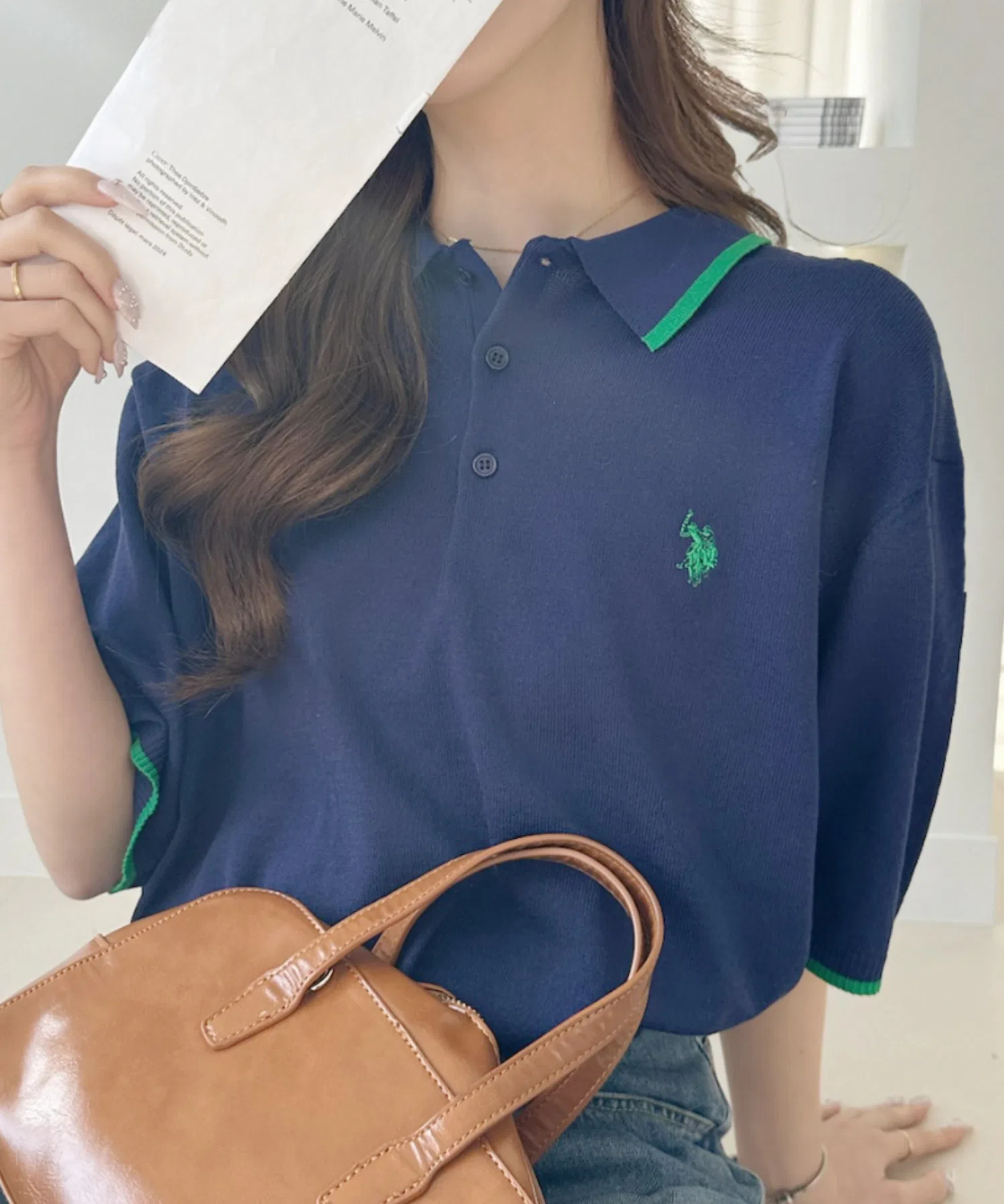 【Ada. Эксклюзивно для US POLO ASSN】Трикотажная рубашка-поло с короткими рукавами и контрастными цветовыми блоками